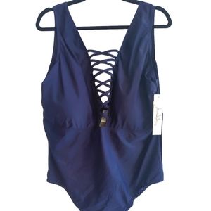 Nicole Miller Navy crisscross Strappy one-piece size 2X